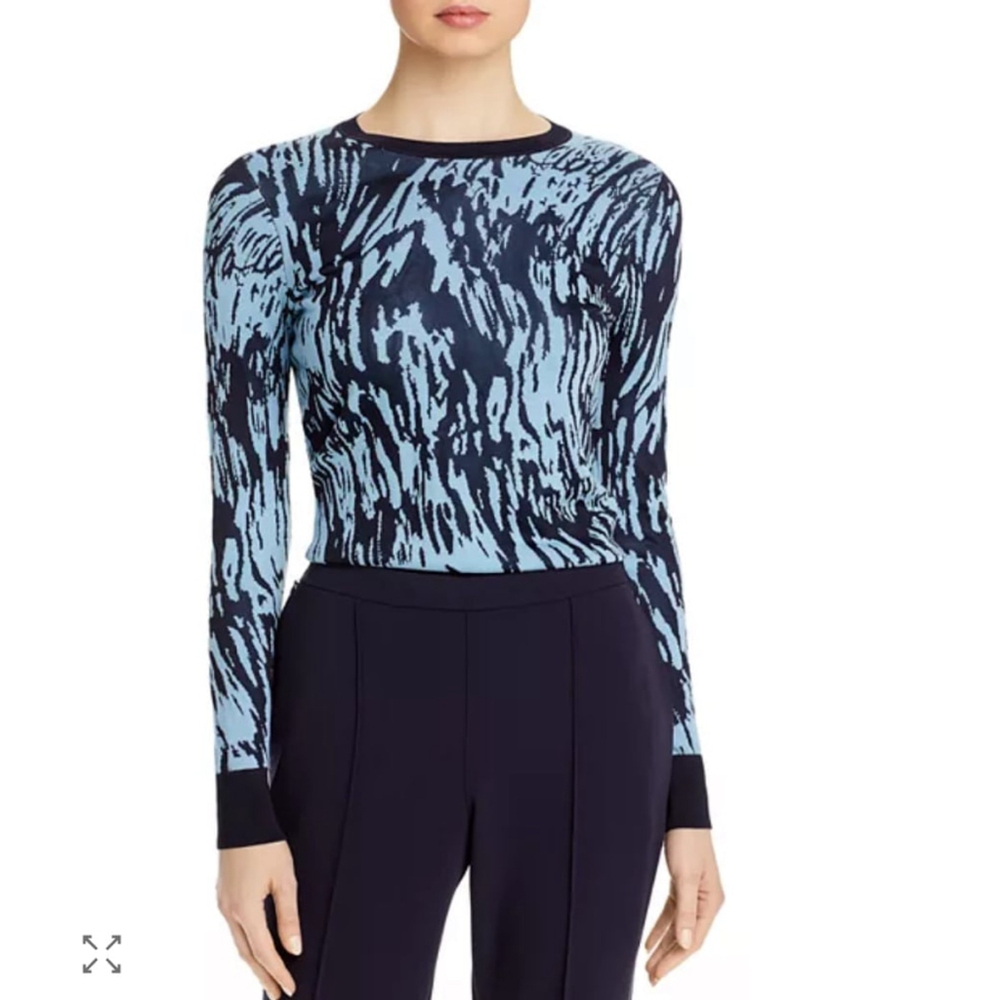 NWT HUGO BOSS Feby Intarsia Knit Long Sleeve Blue Sweater